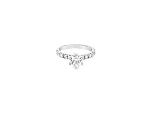 18K White Gold Solitaire Ring with GIA Certified Natural Round Diamond and Diamond-Accented Band
